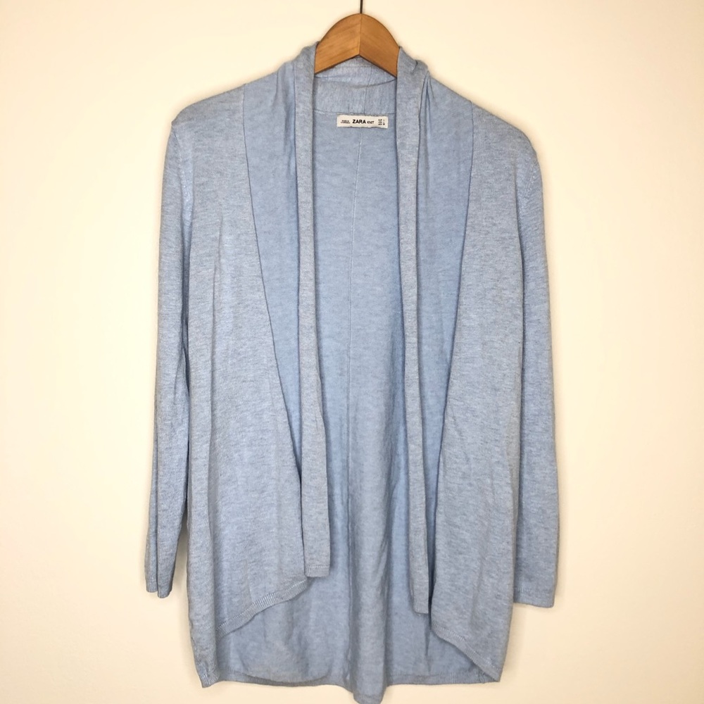 Zara Knit Open Cardigan Sweater Blue L